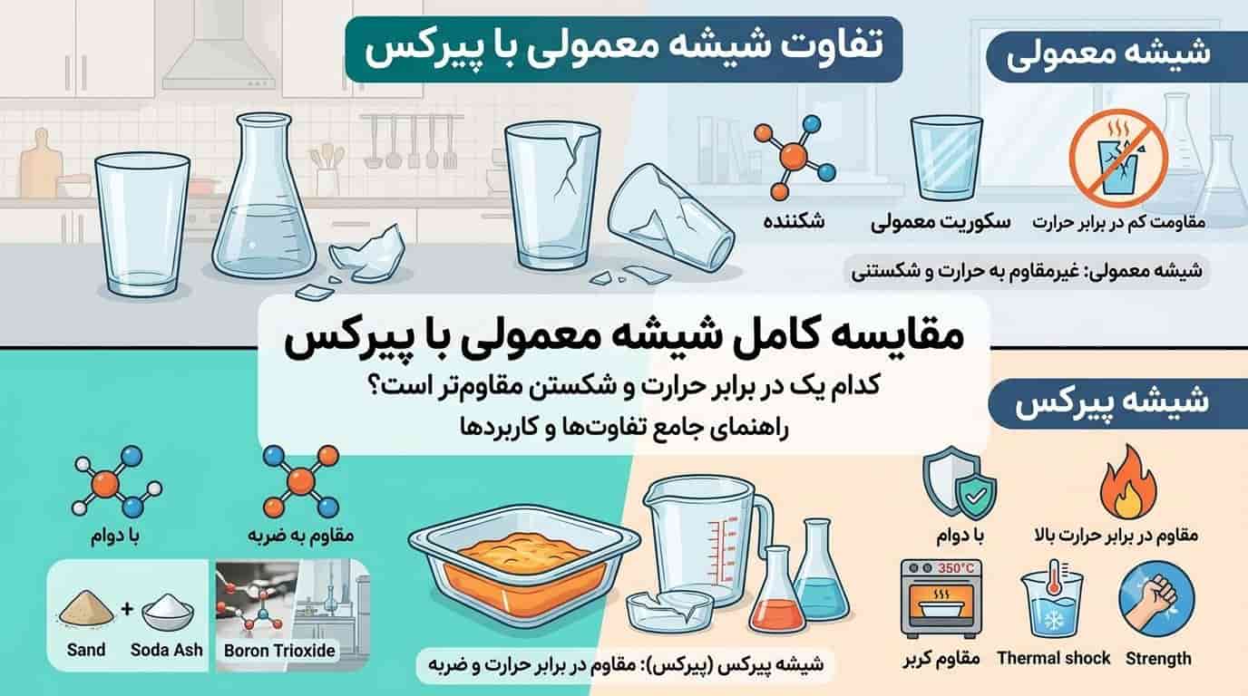 تفاوت شیشه معمولی با پیرکس